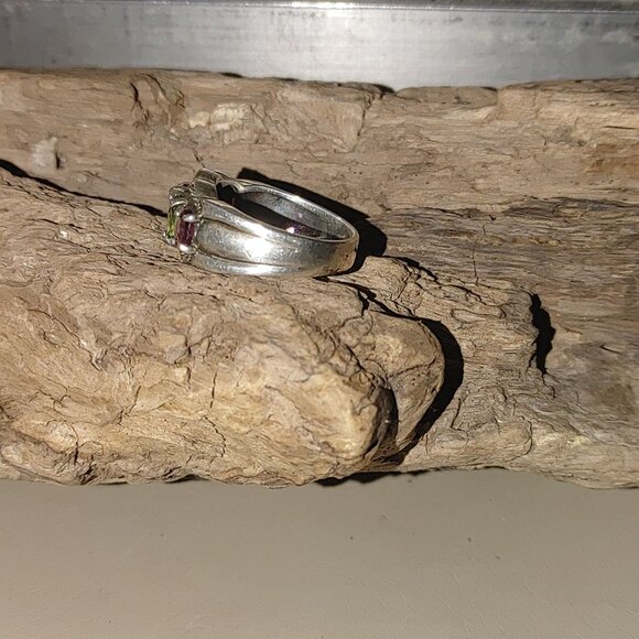 Vintage Marcasite Sterling Silver 925 Ring Prong Multi Colored Gemstones Stamped - Picture 8 of 11